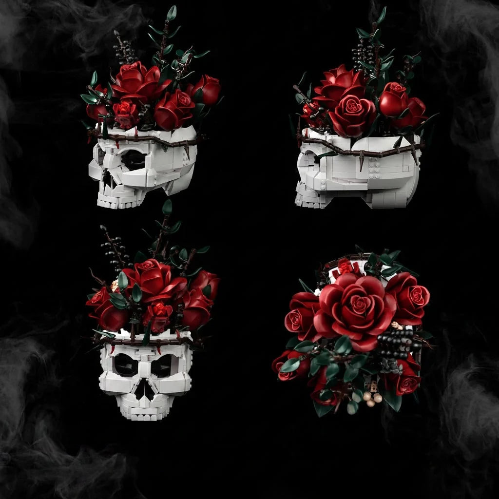 Skull Centerpiece Gothic Preassembled Fabric Petals Weighted Base
