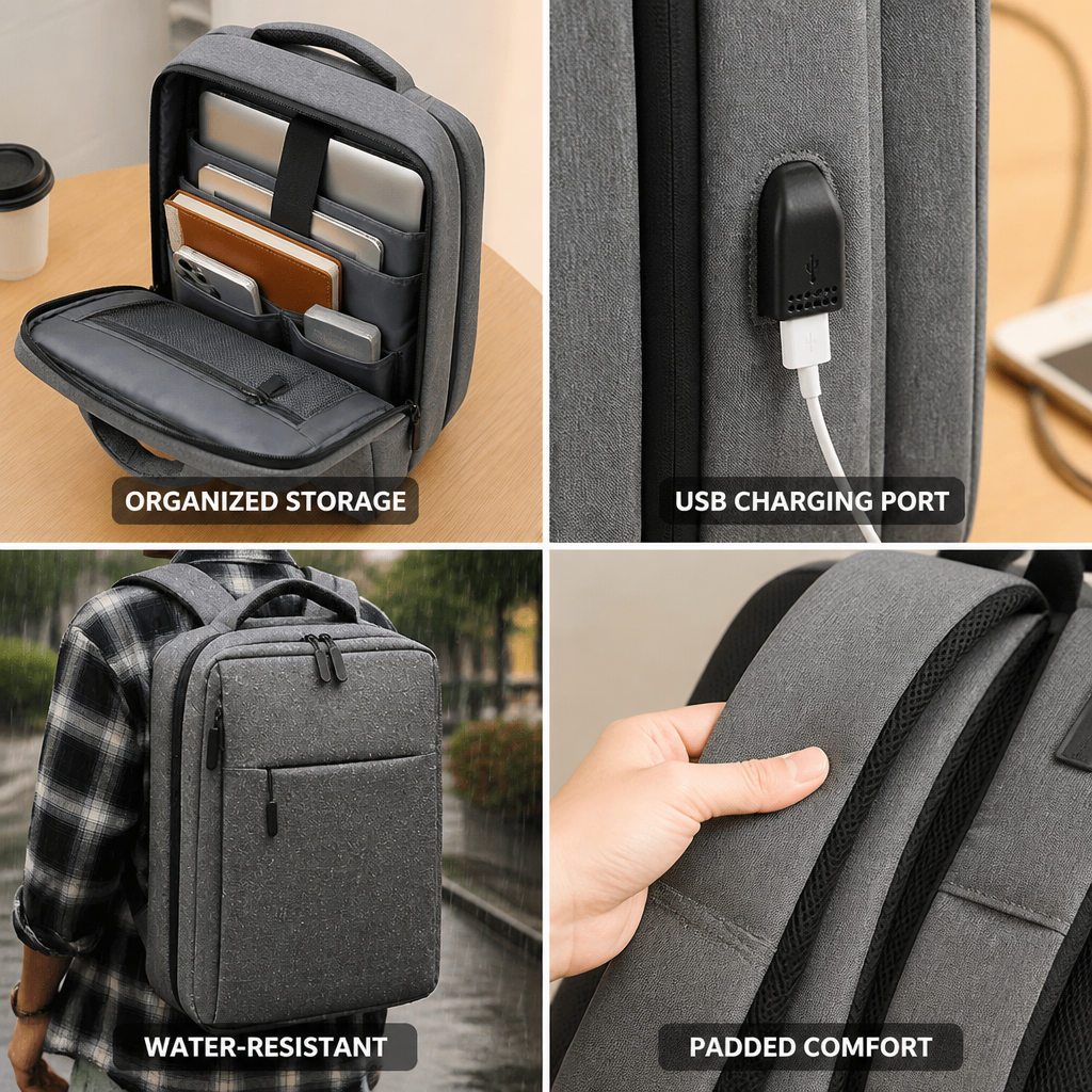 Slim Water-Resistant USB Charging Laptop Backpack