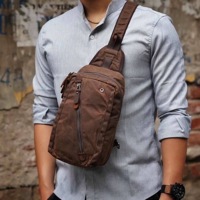 Sling Backpack Canvas Multiple Compartments Compact Design