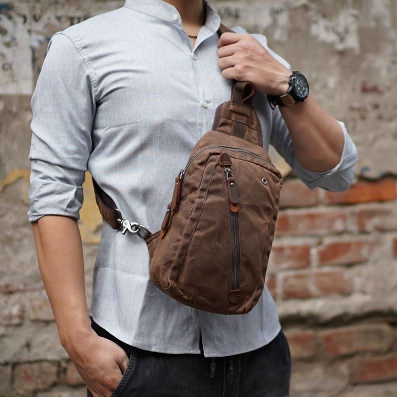 Sling Backpack Canvas Multiple Compartments Compact Design
