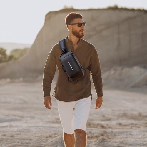 Sling Bag Crossbody Water-Resistant PU Leather Charging Port