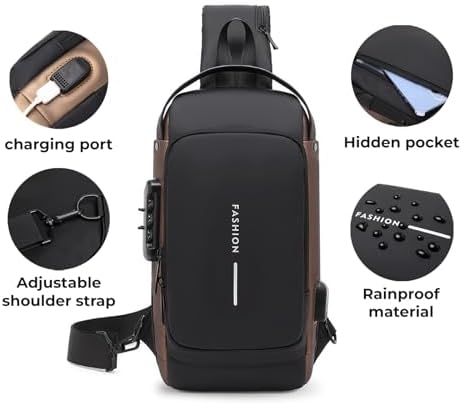 Sling Bag Crossbody Water-Resistant PU Leather Charging Port