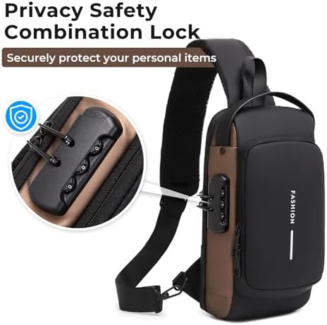 Sling Bag Crossbody Water-Resistant PU Leather Charging Port