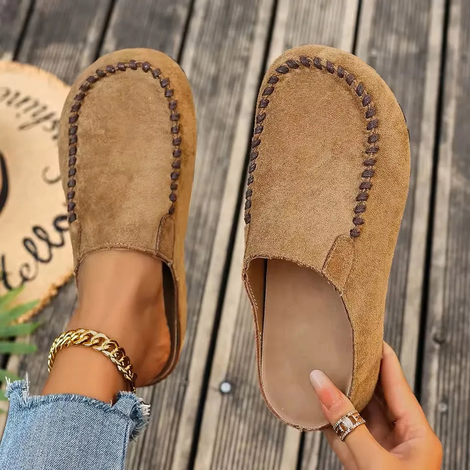 Slip-On Sandals Suede-Like Upper Roomy Toe Flexible Sole