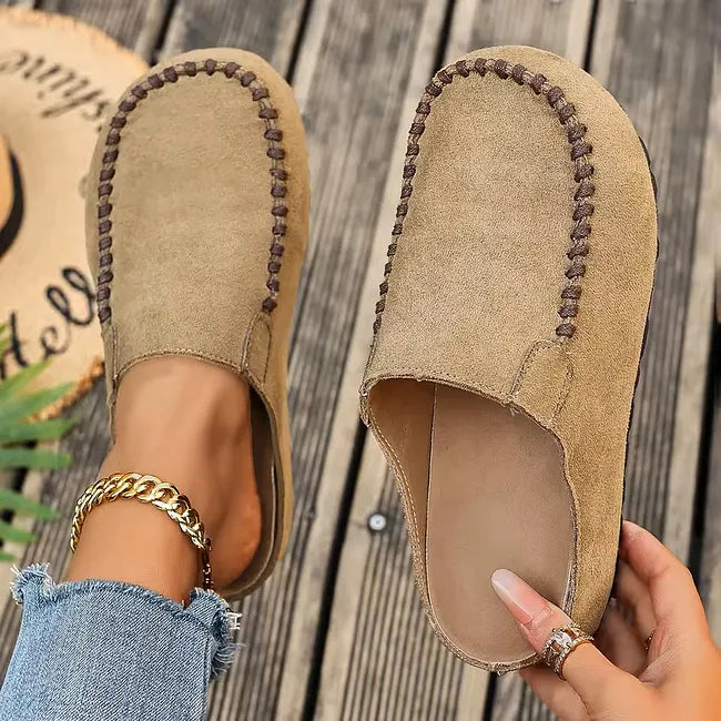 Slip-On Sandals Suede-Like Upper Roomy Toe Flexible Sole