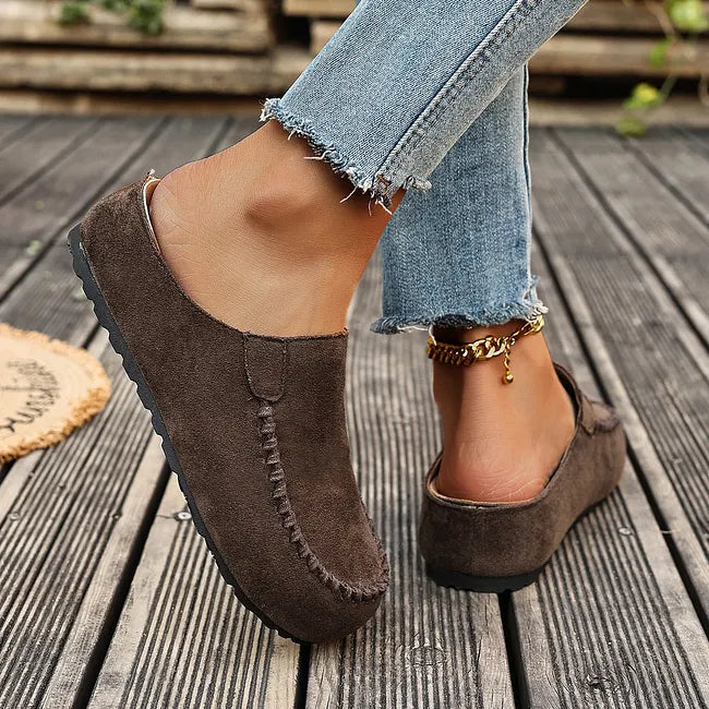 Slip-On Sandals Suede-Like Upper Roomy Toe Flexible Sole