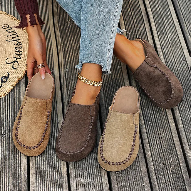 Slip-On Sandals Suede-Like Upper Roomy Toe Flexible Sole