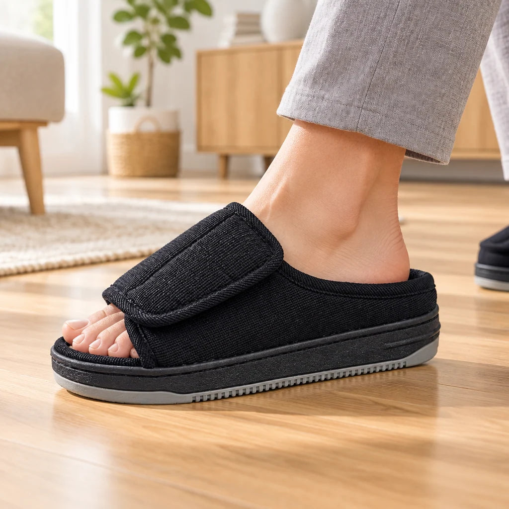 Slippers Extra-Wide Fit Adjustable Strap Open Toe