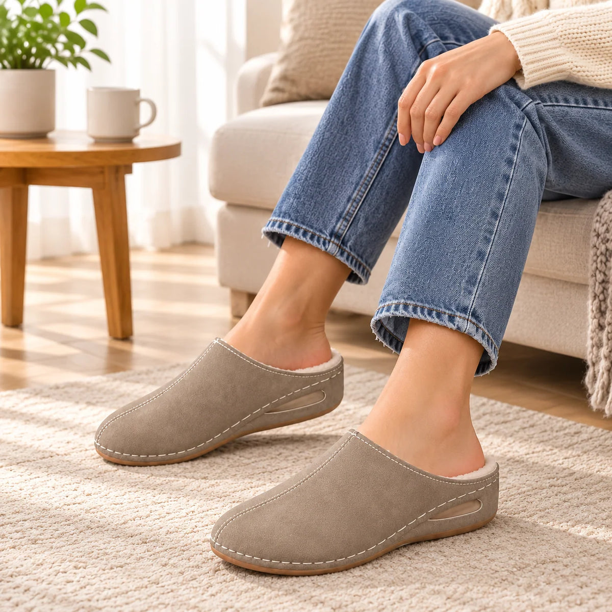 Slippers Plush Lined Arch Support Cushioned Sole