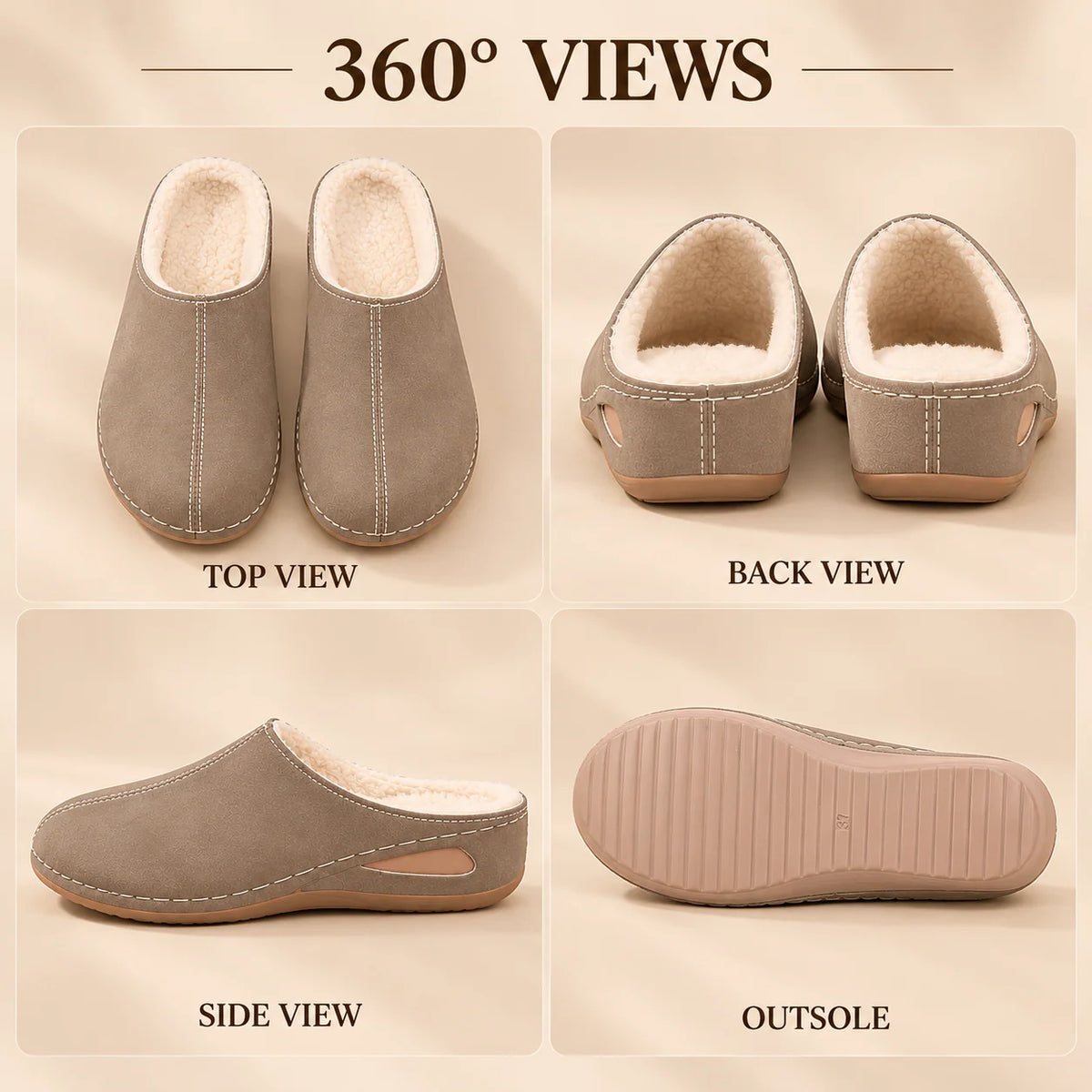 Slippers Plush Lined Arch Support Cushioned Sole
