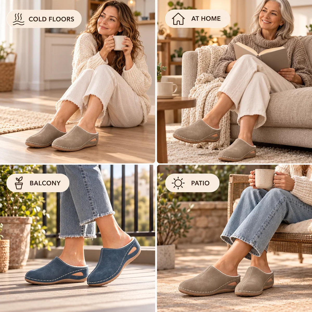 Slippers Plush Lined Arch Support Cushioned Sole