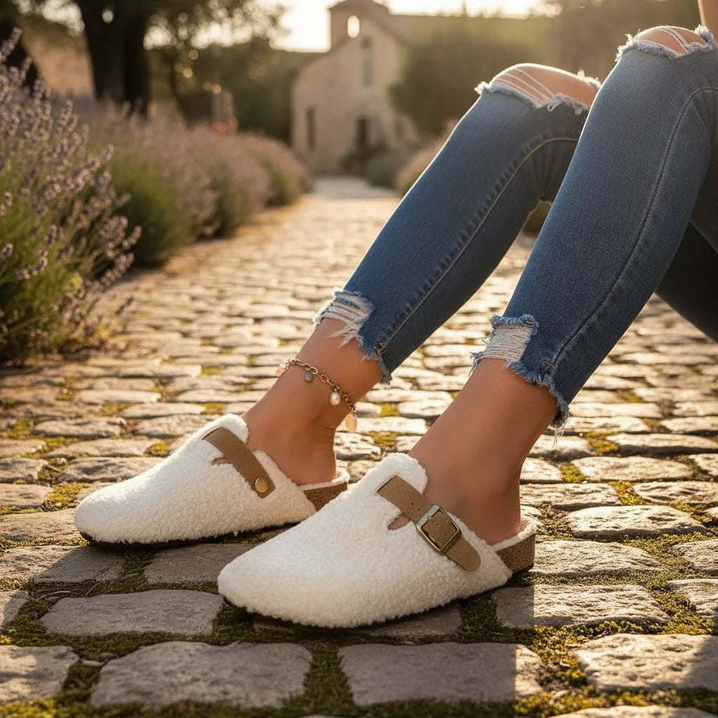 Slippers Plush Lined Non-Slip Rubber Sole Open-Back Mule