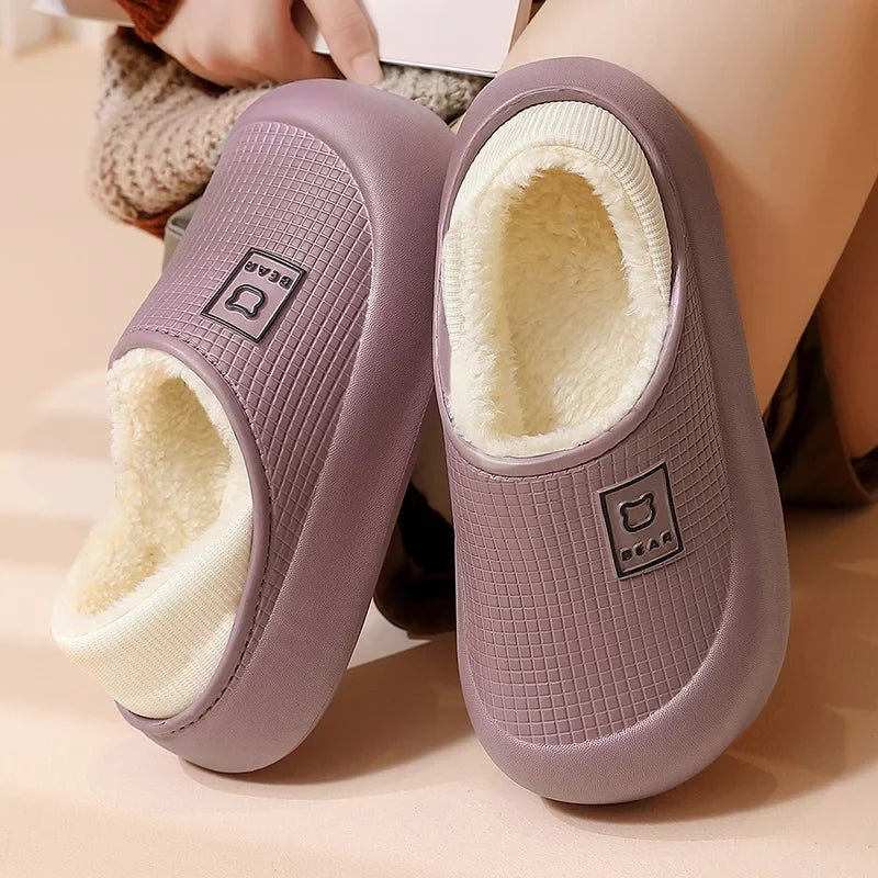 Slippers Waterproof Plush-Lined Thick Non-Slip Sole