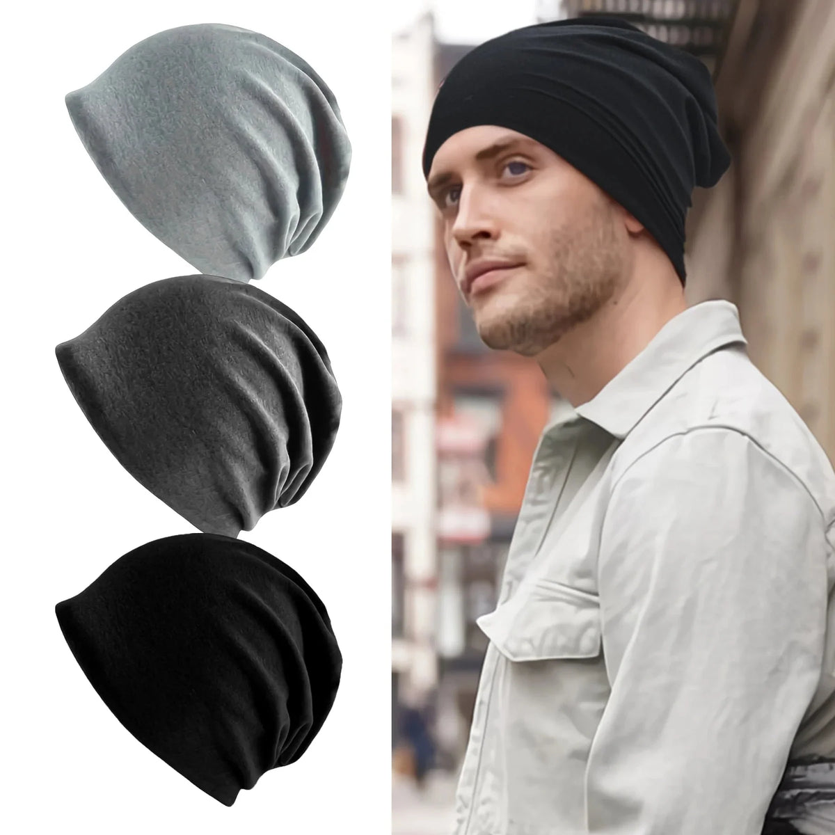 Slouch Beanie Stretch Cotton Blend Breathable Warmth
