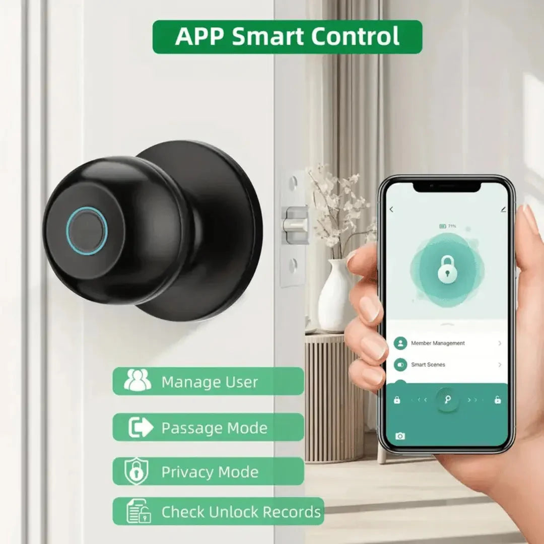 Smart Door Lock Fingerprint App Control Backup Keys
