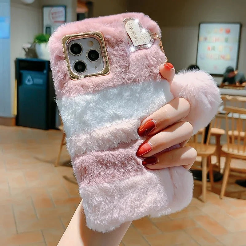 Smartphone Case 3D Rabbit Fur Shock-Resistant Protection