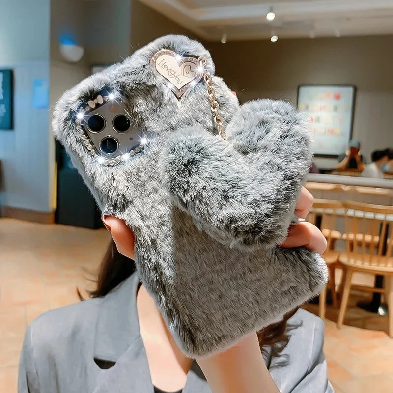 Smartphone Case 3D Rabbit Fur Shock-Resistant Protection