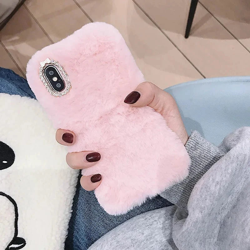 Smartphone Case 3D Rabbit Fur Shock-Resistant Protection