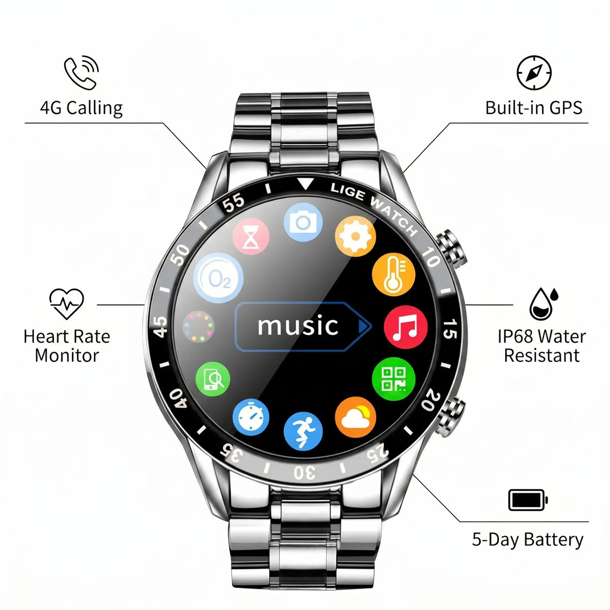Smartwatch 4G Cellular Calling GPS Navigation