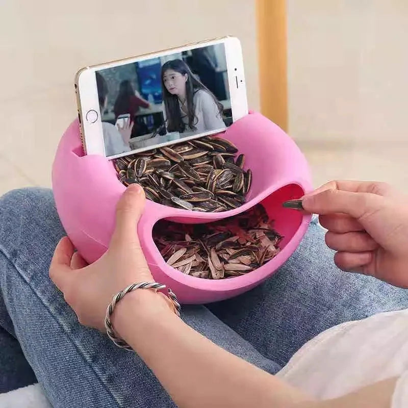 Snack Dish Double-Layer With Built-In Phone Holder