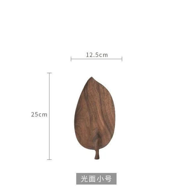 Snack Serving Tray Walnut Wood Leaf-Shaped Design Lined or Smooth Finish
