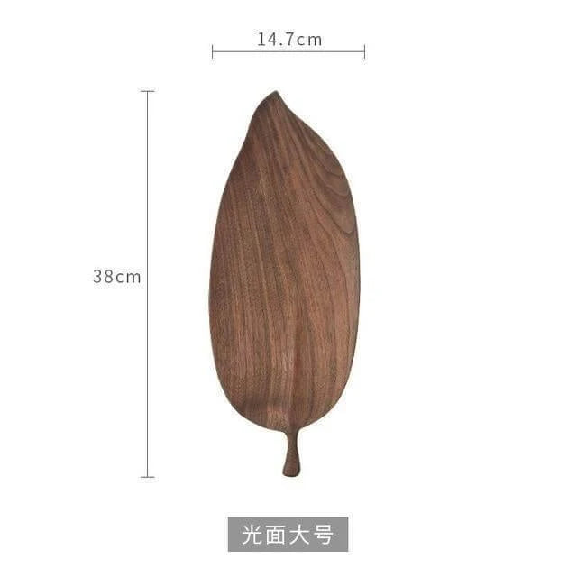 Snack Serving Tray Walnut Wood Leaf-Shaped Design Lined or Smooth Finish