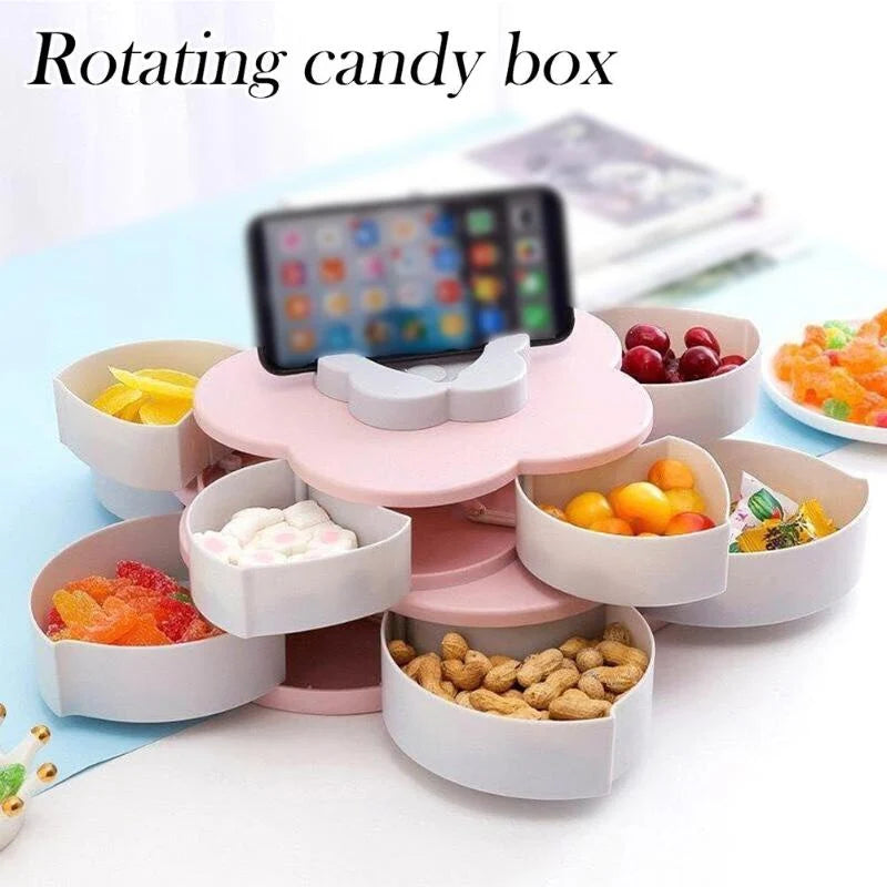 Snack Storage Box Rotating Lid 10 Compartments
