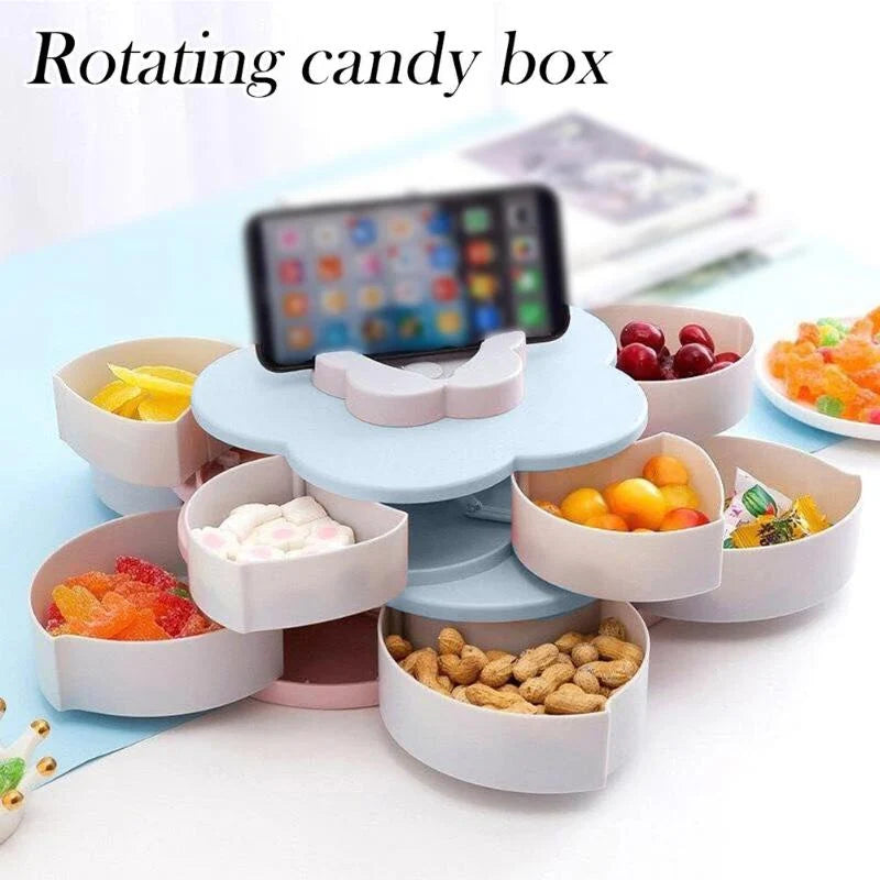 Snack Storage Box Rotating Lid 10 Compartments