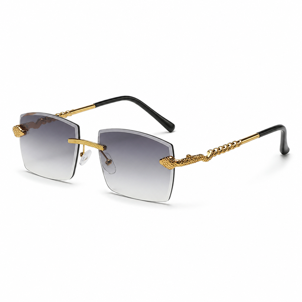 Snake-Style Temples & UV-Protective Rimless Sunglasses