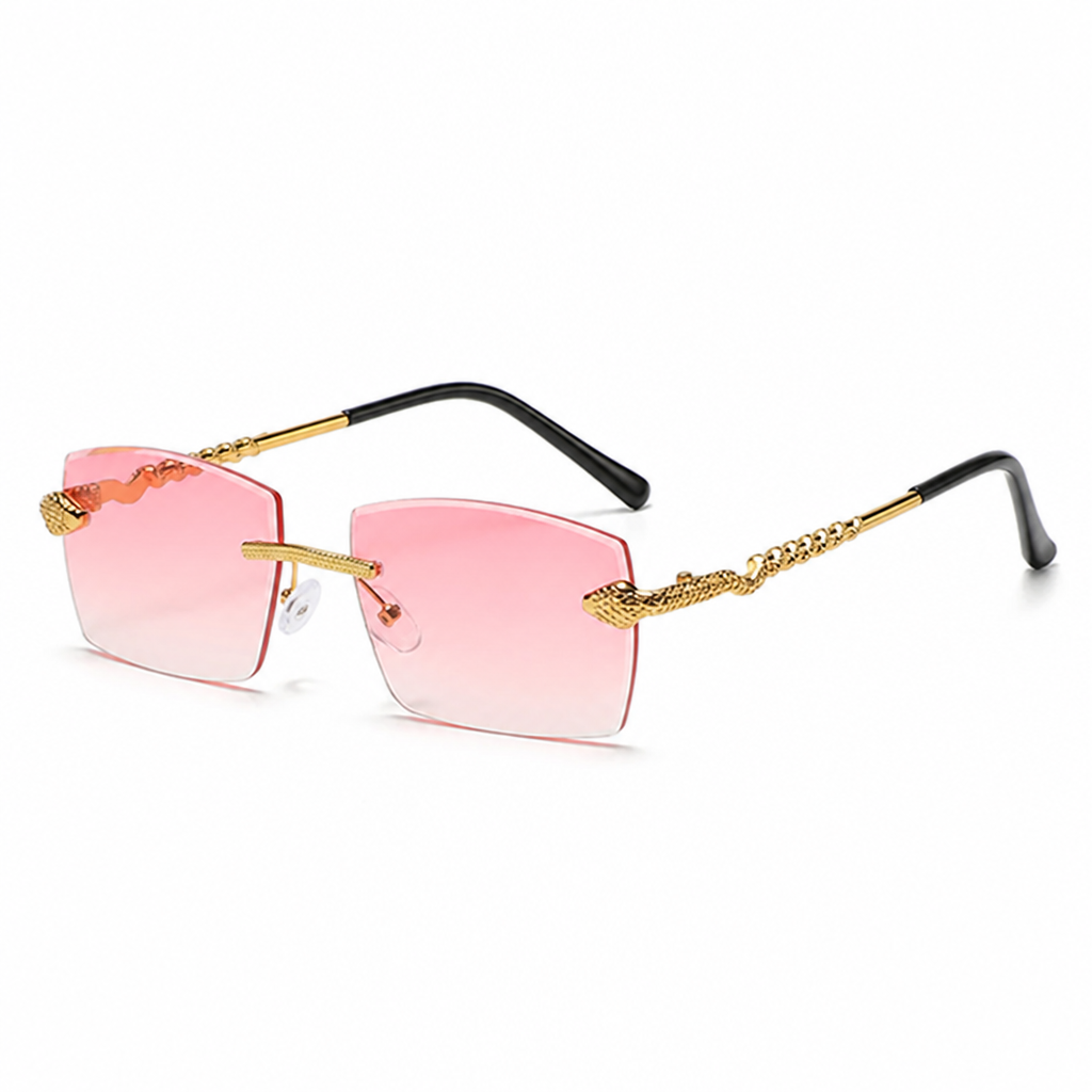 Snake-Style Temples & UV-Protective Rimless Sunglasses