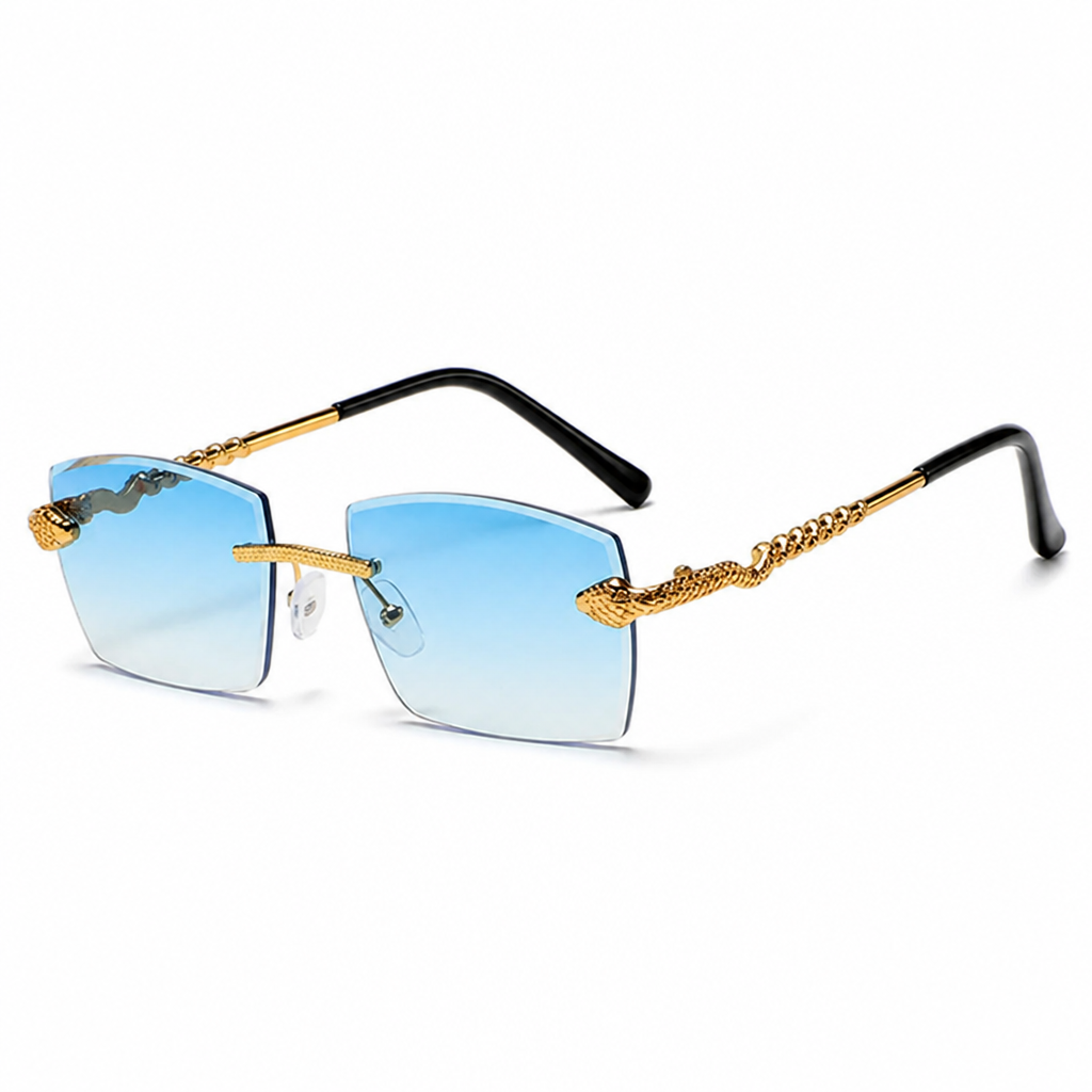 Snake-Style Temples & UV-Protective Rimless Sunglasses