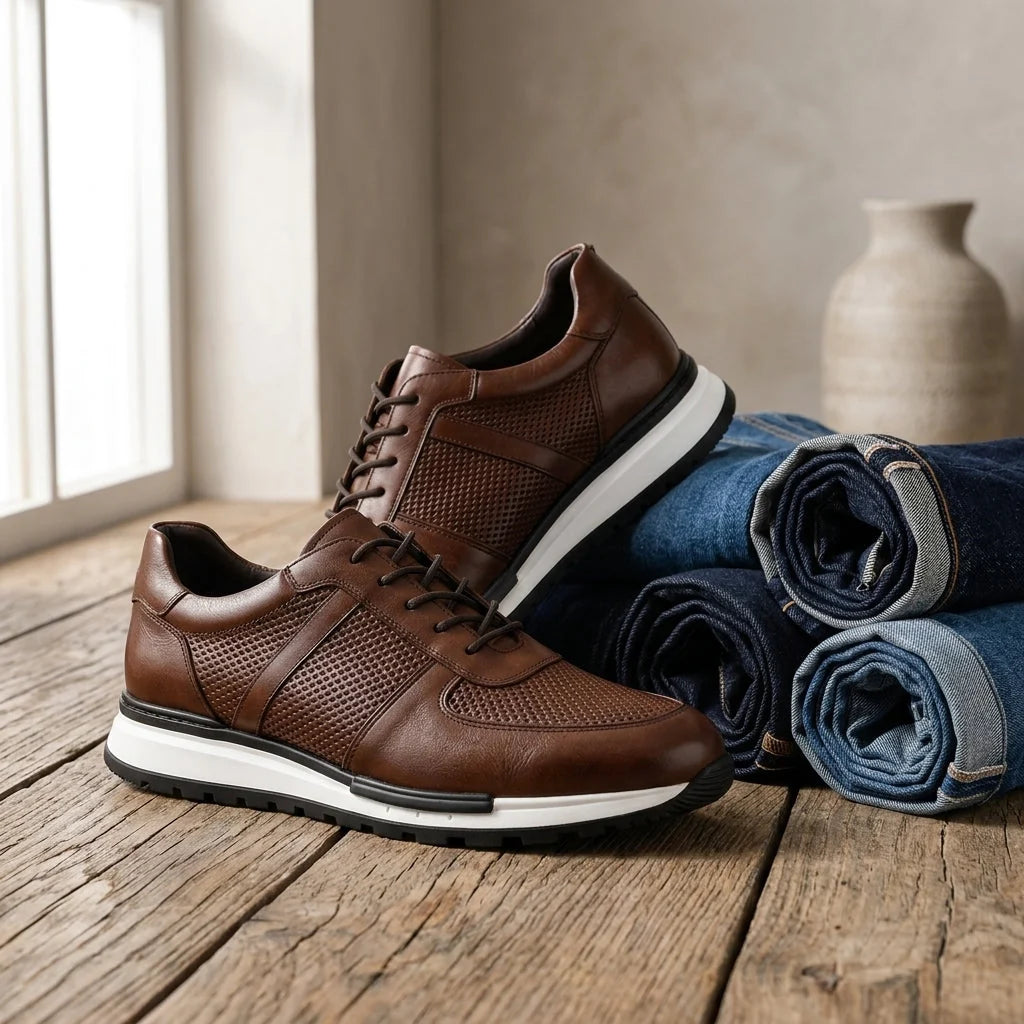 Sneakers Genuine Leather Low Profile Padded Collar