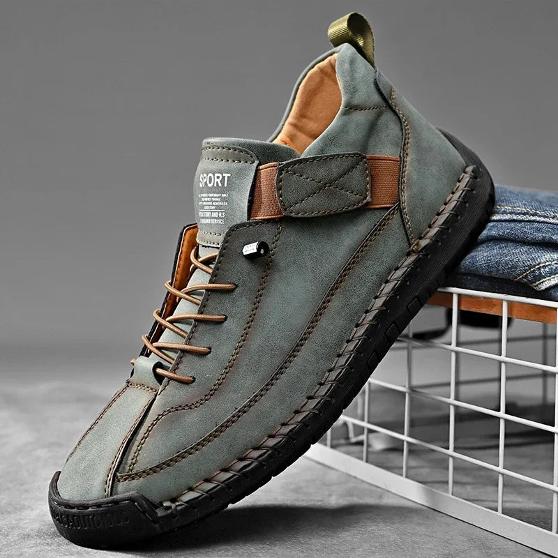 Sneakers Leather Handcrafted Stitching Cushioned Sole