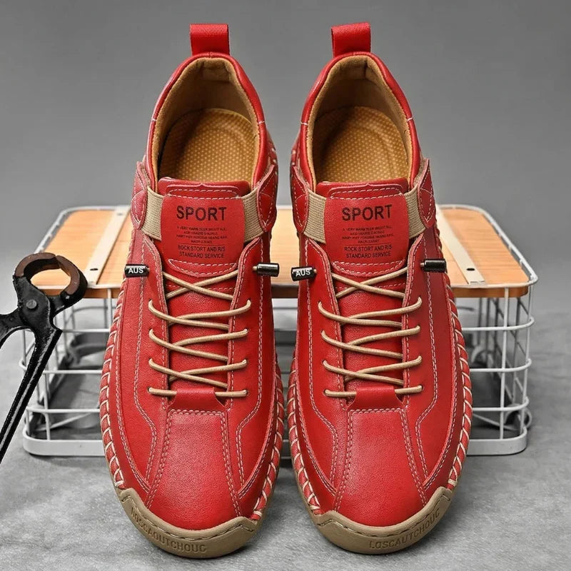 Sneakers Leather Handcrafted Stitching Cushioned Sole