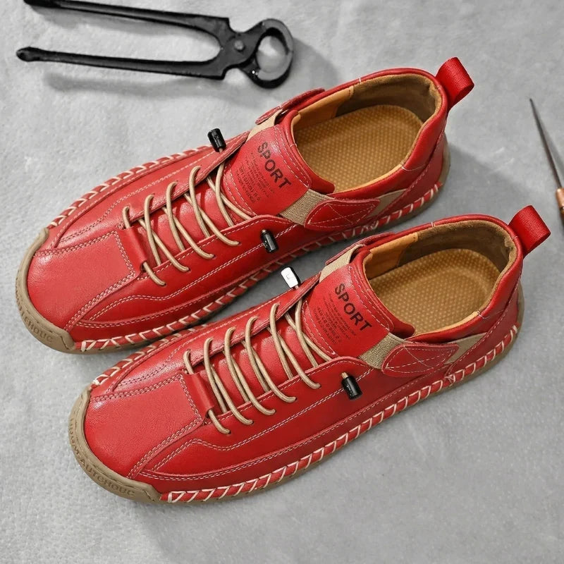 Sneakers Leather Handcrafted Stitching Cushioned Sole