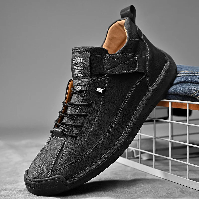 Sneakers Leather Handcrafted Stitching Cushioned Sole