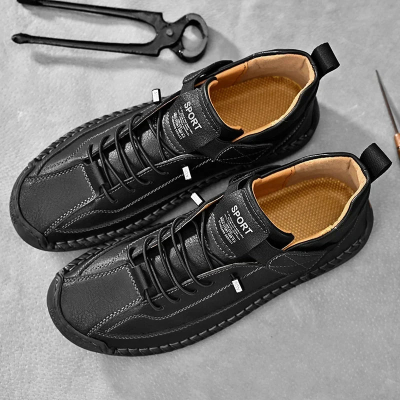Sneakers Leather Handcrafted Stitching Cushioned Sole