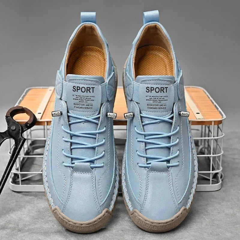Sneakers Leather Handcrafted Stitching Cushioned Sole