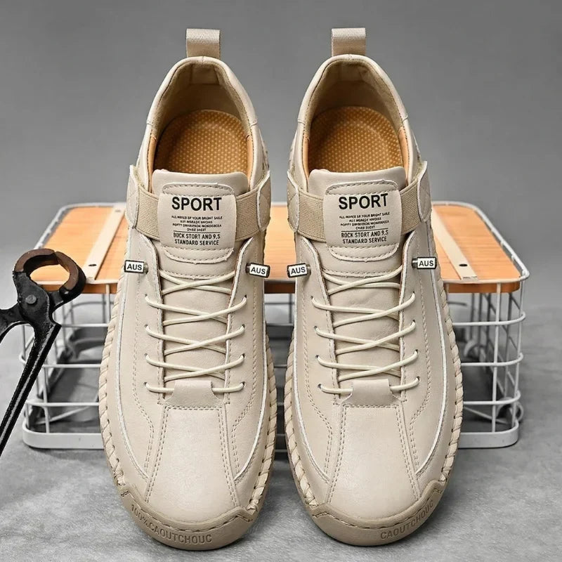 Sneakers Leather Handcrafted Stitching Cushioned Sole