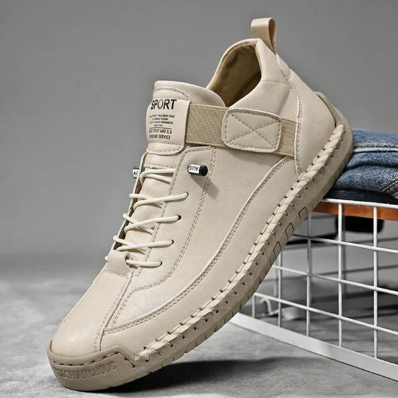 Sneakers Leather Handcrafted Stitching Cushioned Sole