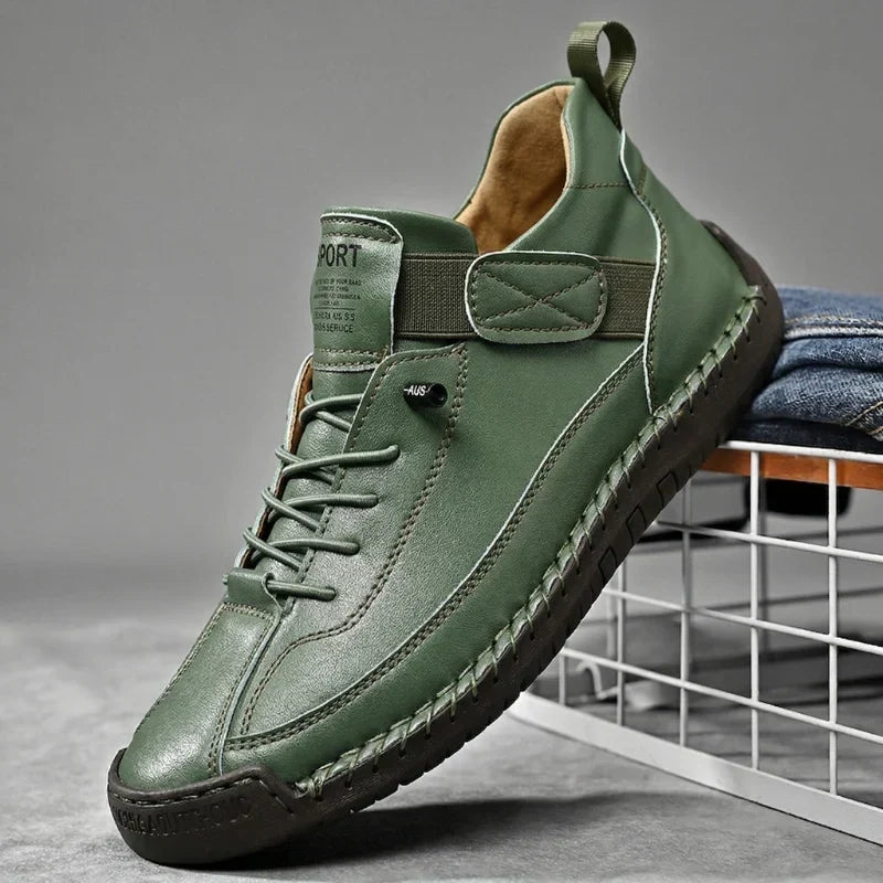 Sneakers Leather Handcrafted Stitching Cushioned Sole