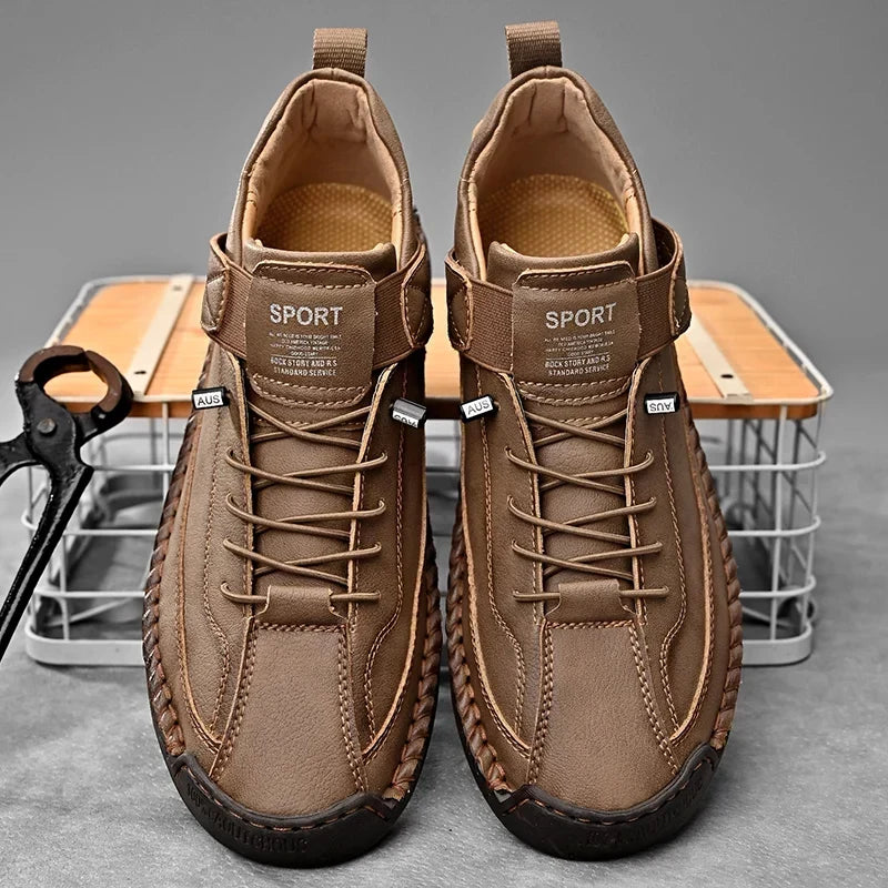 Sneakers Leather Handcrafted Stitching Cushioned Sole
