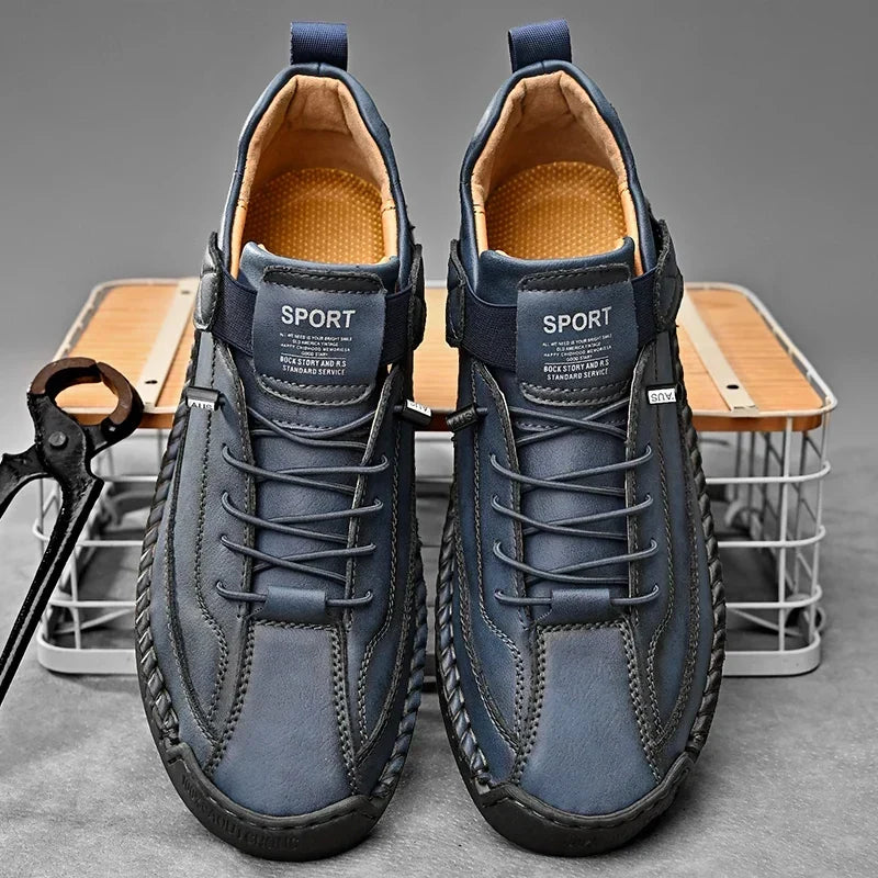 Sneakers Leather Handcrafted Stitching Cushioned Sole