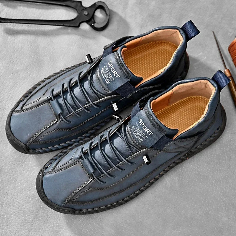 Sneakers Leather Handcrafted Stitching Cushioned Sole