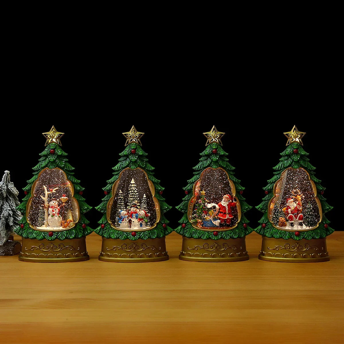 Snow Globe Christmas Tree Swirling Glitter Battery-Free