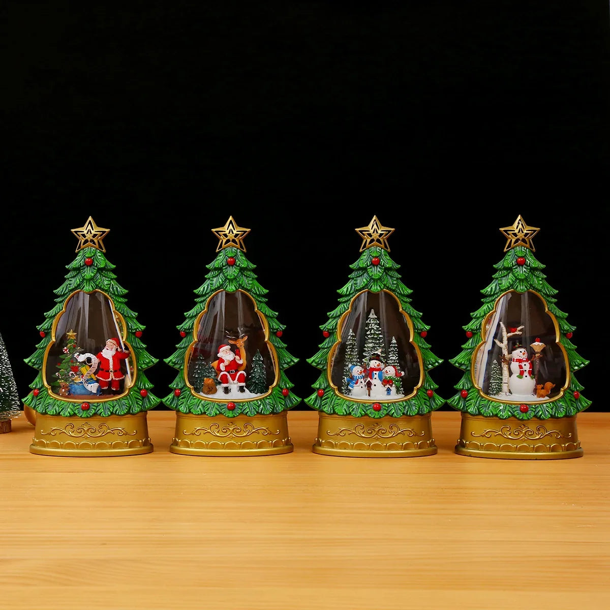 Snow Globe Christmas Tree Swirling Glitter Battery-Free