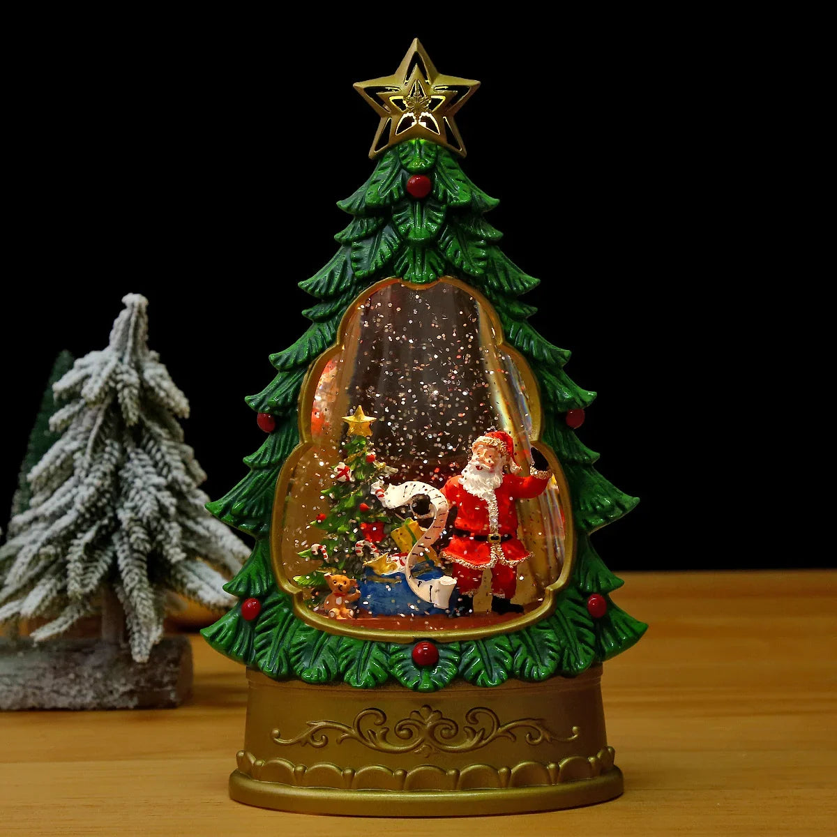 Snow Globe Christmas Tree Swirling Glitter Battery-Free