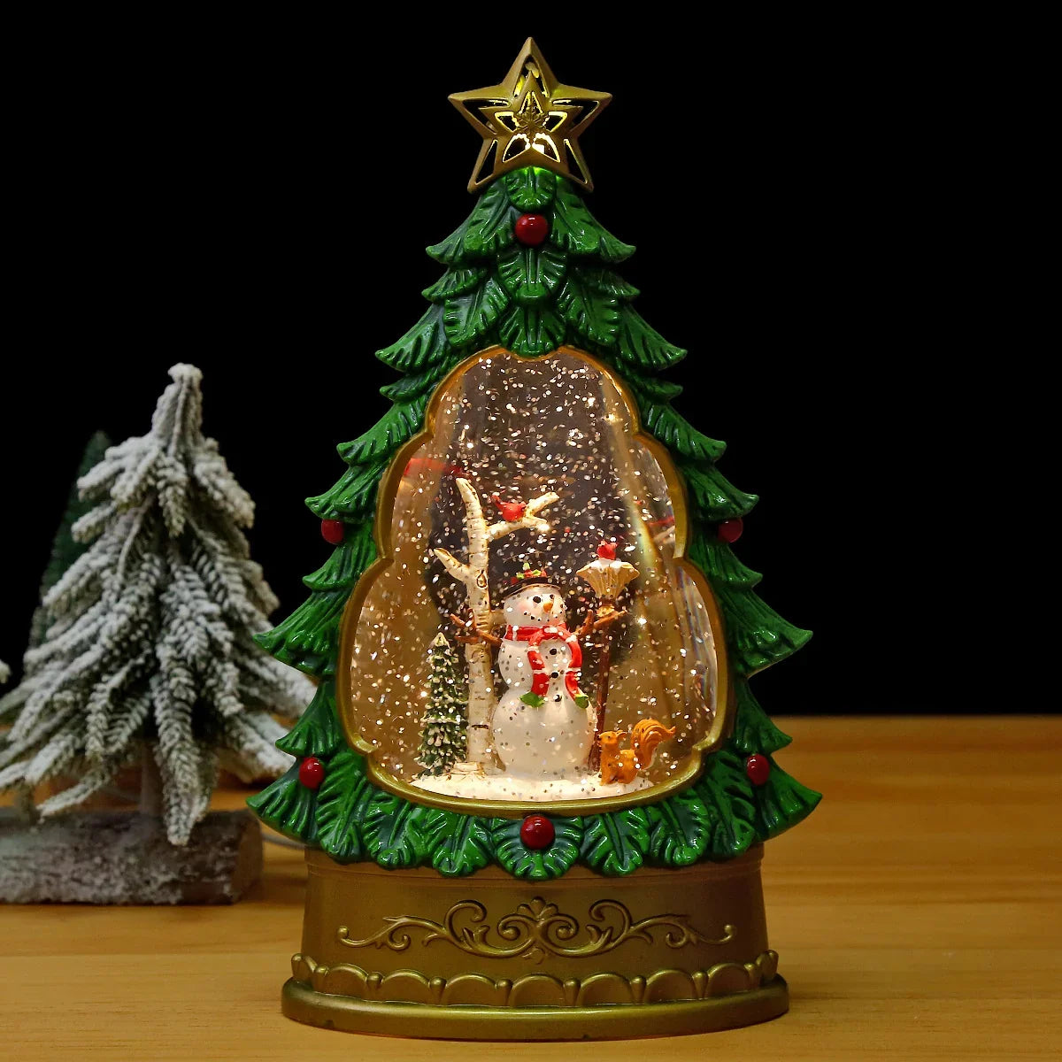 Snow Globe Christmas Tree Swirling Glitter Battery-Free