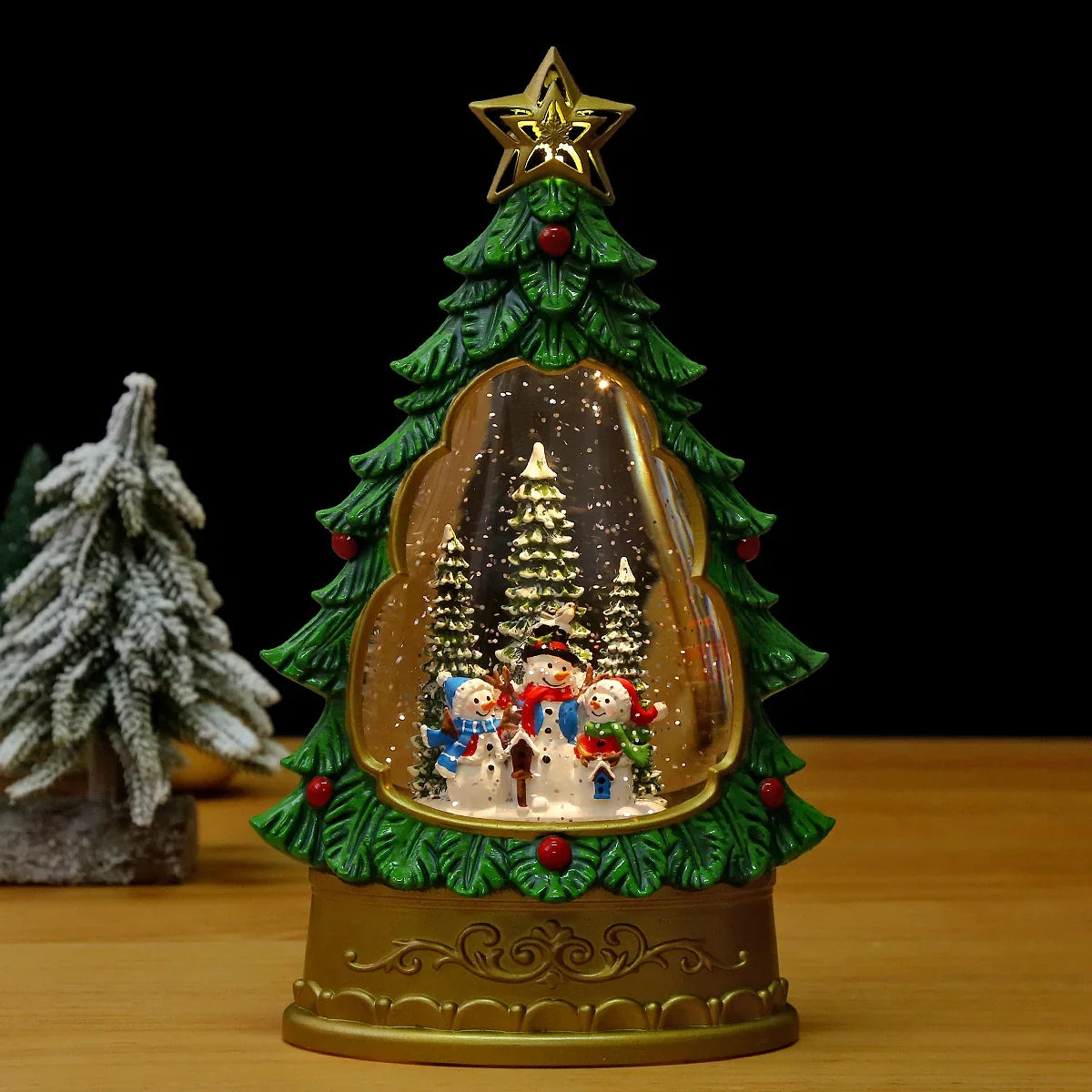 Snow Globe Christmas Tree Swirling Glitter Battery-Free