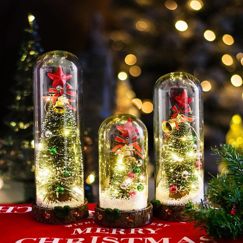 Snow Globe LED-Lit Mini Christmas Tree Wooden Base